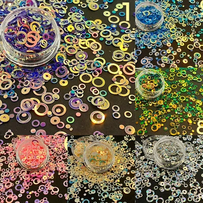 NAILS WORLD 12 colours Round Circle Holographic Nail Art Glitter 3D Sequins Disco Circle UK