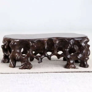 5.11" Chinese Black Sandalwood Bonsai Base Hard Wood Carved Stand Display Decor - Picture 1 of 7