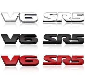 V6 SR5 3D Metal Chrome Black Red Badge Emblem Decal - Picture 1 of 9