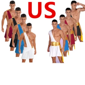 Men's Roman Costume Mr. Toga One Shoulder Ancient Greek Fancy Dress Outfits - Picture 1 of 35