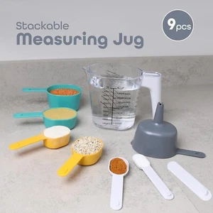 9 Stück Messkanne Set stapelbar Messbecher & Löffel Flüssigkeit & Trocken - Bild 1 von 4