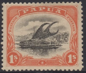 PAPUA 1908 1/- BLACK - ORANGE LAKATOI MH SG.54 WMK UPRIGHT PERF.11 - Picture 1 of 2