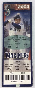 MLB 2003 04/22 Cleveland Indians at Seattle Mariners Ticket-Giovanni Carrara WP