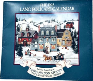 1992 LANG FOLK ART CALENDAR Paintings Of Linda Nelson Stocks 10th Anniv Edition - Picture 1 of 8