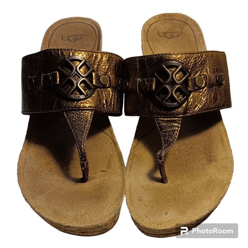 UGG Brielle UGG slip on linguetta bassa sughero zeppa pelle donna 8 sandali marrone chiaro