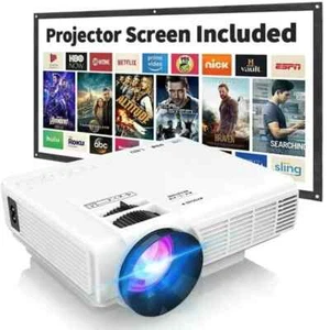 🔥DR.J Professional (HI-04) White Outdoor Mini Projector & 100" Screen Bundle🔥 - Picture 1 of 10