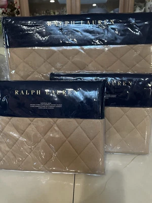 RALPH LAUREN MODERN EQUESTRIAN CROMWELL 3pc F/Q QUILTED COVERLET EURO CAMEL NIP - Image 1 of 4