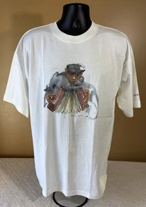 Vintage Karin Hol 1989 Aquarell Illustration Katze spielt Akkordeon Shirt 2XL - Bild 1 von 17