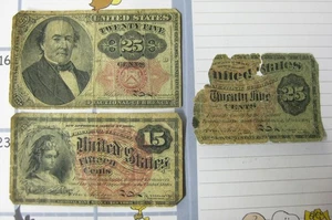 Three U.S. Fractional Currency Notes Paper Money 15c 25c 25c - Picture 1 of 2