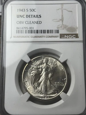 Medio dólar Walking Liberty 1943-S 50c NGC UNC detalles, anverso limpio Foto 1 de 3
