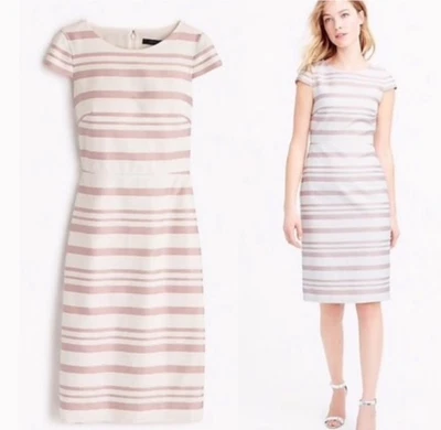 J.Crew Striped Sheath Dress Size 12 Pink White Cap Sleeve Lined - Image 1 of 4