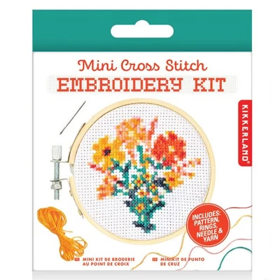 Kikkerland Mini Cross Stitch Embroidery Kit Flower