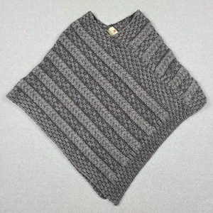 Carraig Donn Cable Knit Poncho Aran Detail Gray Merino Wool Sweater - Picture 1 of 8