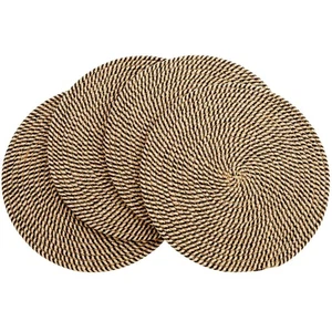 Round Jute Placemats & Charger Plates - 13-Inch Blue & Tan Set of 4 - Woven C... - Picture 1 of 9