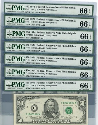 Fr. 2118-C $50 1974 Federal Reserve Note 7 Consecutive 66 EPQ PMG DC-2653 - Image 1 of 3