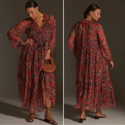 Anthropologie Marais Printed Chiffon Maxi in Red Motif Plus Size 2X Bohemian - Image 1 of 4
