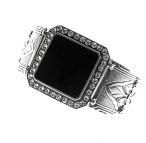 Art Deco Silver Bracelet with Swarovski Crystals and Onyx Panel - Picture 1 of 5