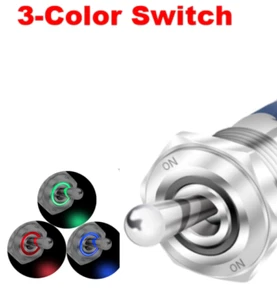 Marine 16mm (5/8") 12V 3-Color LED Lighted Toggle Switch With Wires - Picture 1 of 6
