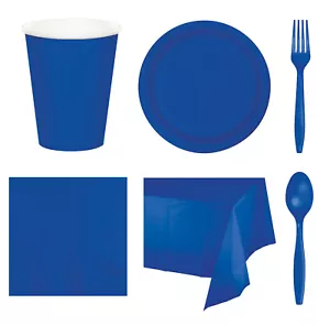Cobalt Blue Party Supplies Solid Plain Tableware Plates Cups Tablecover Cutlery - Picture 1 of 7