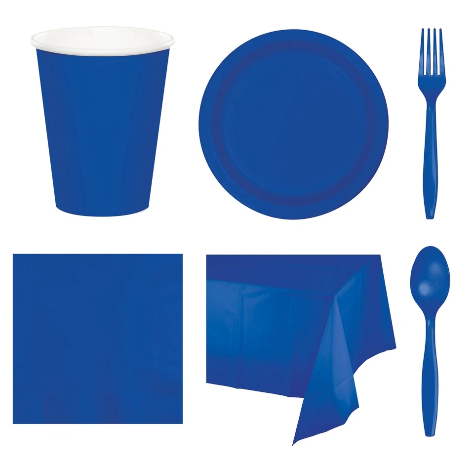 Cobalt Blue Party Supplies Solid Plain Tableware Plates Cups Tablecover Cutlery - Image 1 of 1