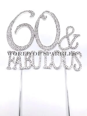 Argento Brillantini Strass Gemma 60 Favoloso Topper per Torta per Compleanno - Immagine 1 di 2