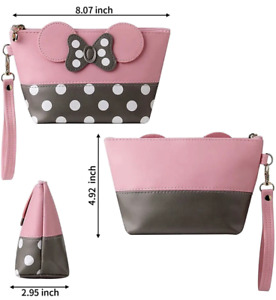 Minnie Mouse Cosmetic Makeup Bag Pink Polka Dots Compartment Inside NEW