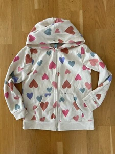 Cat & Jack Girls Cream Pink Blue Hearts Long Zip Hoodie Sweatshirt Medium M 7/8 - Picture 1 of 2