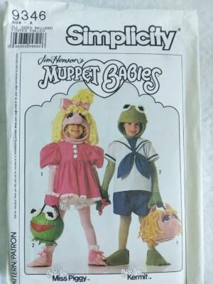Simplicity 9346 Childs Muppet Baby Piggy & Kermit Costume Patterns sz 2-8  1989 - Image 1 of 2