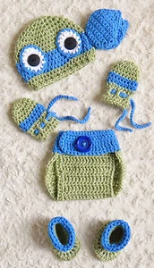 Traje/disfraz bebé tortuga ninja inspirado en Leonardo crochet TMNT Nuevo en caja a 12 m - Imagen 1 de 11