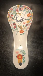 “Hello” Spoon Rest Bright Flowers RV Camper Lightweight Melamine Hole To Hang - Picture 1 of 10