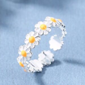 Sterling Silver Ring Cute Daisy Floral Adjustable Ring Gift for Teen Girls Women