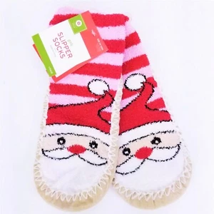 Santa Claus Girls Slipper Socks S/M Small/Medium Pink/Red Holiday Xmas Target - Picture 1 of 2