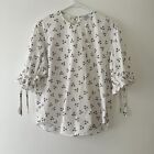 & Other Stories white butterfly print top blouse ruffled full puff sleeve ties 6