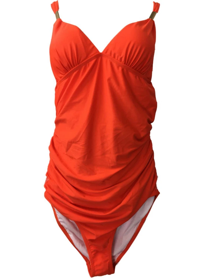 Womens Bright Orange Solid Color Single Piece Bathing Swimming Suit - Image 1 of 1