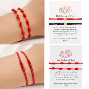 Lucky 2Pcs/Set Bracelet Red String Rope 7 Knot Heart Amulet Women Men Friendship - Photo 1 sur 18