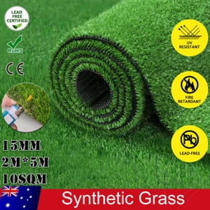 10SQM Artificial Grass Synthetic Turf Garden Green Plastic Fake Plant Lawn 15MM - Picture 1 of 12