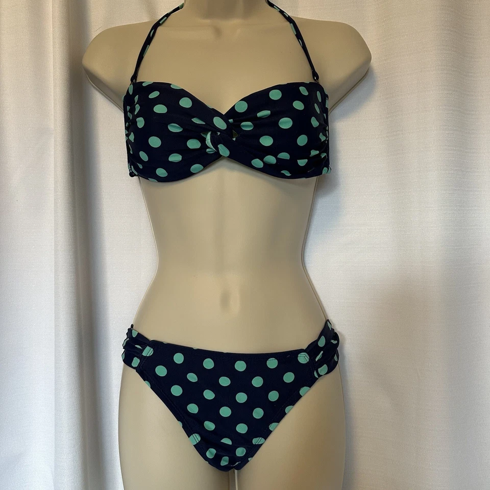 Mossimo Bikini Swim Top Bottom Indigo Night Navy Blue Isle Green Dot Pin-up S - Image 1 of 4