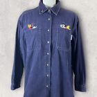 Mickey Mouse Shirt Womens Large Disney Purple Embroidered Button Corduroy T712