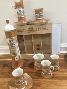 Cocoa Set Hand Painted - tuscan landscape SSF Italy 10 Pcs -IMPERFECT AS IS - Picture 1 of 16