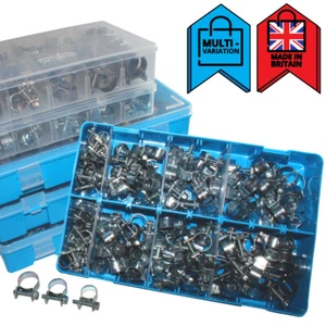 Mini Hose Clamps Fuel Line Clips Pipe For Air Petrol Assortment Boxes Multi Size - Picture 1 of 7