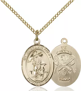 Collana Medaglia Cattolica Militare Guardia Nat'l Angelo Custode Riempita Oro 14K - Foto 1 di 1