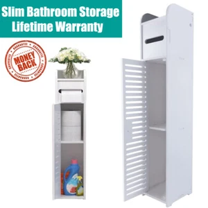 White Bathroom Cabinet Corner Shelf Slim Cupboard Storage Toilet Unit Tall Rack - Picture 1 of 8