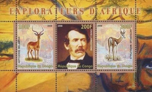 Congo Africa Explorer David Livingstone Aepycerus Melampus S/S of 3 Stamps MNH - Picture 1 of 4