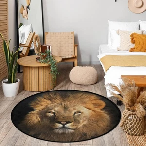 Area Rug Lion King Head Soft Round Rugs for Living Room Non Slip Circle Floor... - Picture 1 of 9