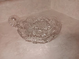 American Brilliant Cut Glass Nappy Trinket Dish Starburst Hobstar Design CHIPPED - Picture 1 of 6