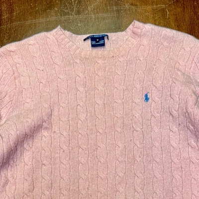 Suéter deportivo Ralph Lauren 100 % lana de cordero para mujer cuello redondo rosa talla mediana” Foto 1 de 4