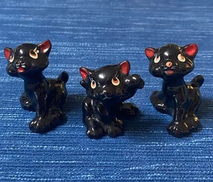 Vtg Black Cat Lot Redware Pottery Small Figurines 1950's Playful Japan Kitten - Picture 1 of 3