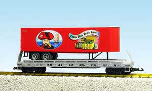 USA Trains G Scale Flat Car w/Trailer R17038  Pirate Brew – Red w/Silver Flatcar - Picture 1 of 1