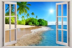 Exotic Tropical Beach 3D Window Decal Wall Sticker Decor Art DIY Waves H618 - Picture 1 of 1