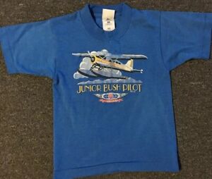 Vtg 90s Boys Junior Alaska Bush Pilot Shirt 6-8 Single Stitch USA Airplane 80s